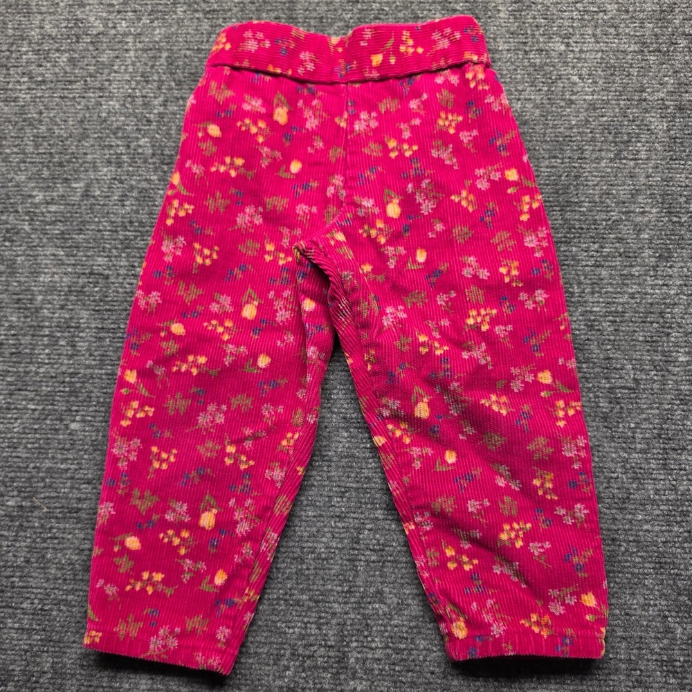 Vintage Buster Brown Toddler Girls Floral Corduroy Pants Pink Elastic Waist
